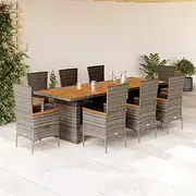 Patio Furniture Sets 9 Piece Garden Dining Set with Cushions Grey Poly Rattan