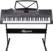Karrera 61-Key Electronic LED Keyboard 75cm Portable Piano in Black with Adjustable Stand, Microphone Input, Headphone Output, 255 Timbres & Rhythms