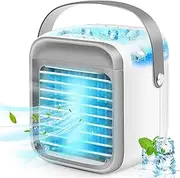 Portable Air Conditioner, Rechargeable Evaporative Air Conditioner Fan with 3 Speeds 7 Colors, Cordless Personal Air Cooler with Handle for Home, Office and Room