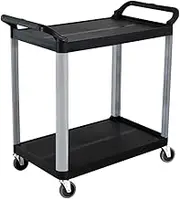 SOGA 2 Tier Food Trolley Portable Kitchen Cart Multifunctional Big Utility Service with Wheels 845x430x940mm Black