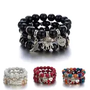 3PC Women's Boho Wooden Natural Stone Beads Tassel Bracelet Set Bodhi Beaded