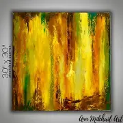Oil Painting Modern Abstract Southwest Boho Yellow 30 by 30 Large Canvas AMA