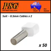 Cable Ferrules TWIN 0.5mm2 x 50 pack, Bootlace, Pin Crimps, Wire Sleeves
