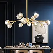 USOR Sputnik Chandeliers Modern Crystal Pendant Lighting Gold Chandelier 12-Lights Brass 3 Temperatures Light L90cm H40cm Crystal Ceiling Light Fixture for Dining Living Room Bedroom LED Bulb Included