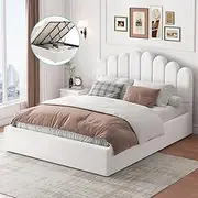 ALFORDSON Bed Frame Base with Gas Lift Storage King Size Milton Series with Bed Head, Mattress Topper Platform Foundation with Boucle Upholstery for Bedroom, Boucle White