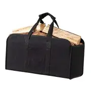 Large Firewood Carrier Bag, Durable Waxed Canvas Log Carrier with Blcak