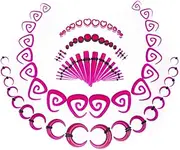 [vogem] 84Pcs Rose Red Ear Stretching Kit 1.6mm-12mm Ear Gauges Expander Set Acrylic Tapers Plugs Silicone Tunnels Ox Horn-shaped Spiral Tapers Body Piercing Jewelry Set for Women and Men, Acrylic