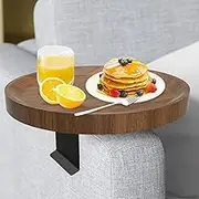 Sofa armrest Tray, Adjustable Sofa Tray, Round Tea Tray, Living Room Study Side Table, Movable and Practical Tea Table, Used to Place Drinks, Food, Snacks, Telephones. (Walnut)