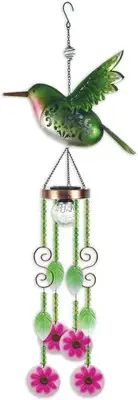 Bird Windchimes - Solar Lighted Wind Chime Indoor Outdoor, 34" Long, Hummingbird