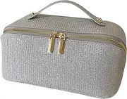 Large Makeup Bag,Travel Cosmetic Bag,Glitter Makeup Bag,Sparkly Shiny Make up Bag,Portable Sequin Skincare Toiletry Travel Bag with Handle for Women(A-Silver)