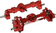 Car Front Rear Axle Set Upgrade Parts for MN MN99S MN98 D90 D91 D99 D99S MN90 1/12 RC Car Parts Upgrade Aluminum Alloy CNC Anodized Full Metal Fr&on&t Rear Portal Axle Bridge Shaft Complete Set(Red)
