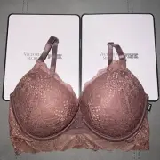 Victoria’s Secret PINK 34D Date Super Push Up Plunge Bra Padded Front Clasp Lace
