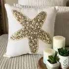 Couch Pillow Cover Ivory 16"x16", Home Decor Linen Fabric - Starfish Party