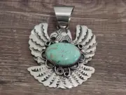 Native American Nickel Silver & Turquoise Eagle Pendant by Albert Cleveland