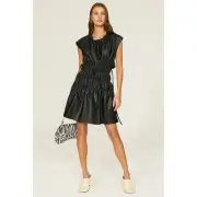 Proenza Schouler Faux Leather Mini Dress Cut-Out Drawstring Waist Black Size 6