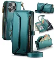 Crossbody Wallet Case Compatible with for iPhone 15 Pro Max-6.7" Blue Green