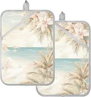 Pot Holders Heat Resistant Blue and White Summer Beach Flowers Potholders for Kitchens with Pockets Hot Pad Holder Oven Mitts 2 Pack