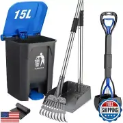 TIMINGILA Pooper Scooper Large Bin,Metal Rake and Tray for Large and Small Do