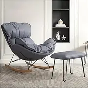 Rocking Chair Nursery Accent Recliner Chair with Ottoman,High Back Nursery Glider Rocker with Solid Wood Leg,Modern Upholstery Fabric Armchair for Nursery (Color : Gray-2)