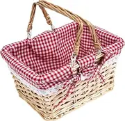 Toddmomy Picnic Basket Picnic Kit Woven Basket Garden Blankets Outdoor Basket with Handle Picnic Utensils Handmade Basket Outdoor Blanket Picnic Hamper Blanket Basket Girl Basket Cloth Red