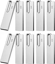 [Aiibe] 8GB Flash Drive 10 Pack 8GB Metal USB Drive Bulk Thumb Drive USB 2.0 Memory Stick Jump Drive Zip Drive with Keychain, Waterproof - Silver