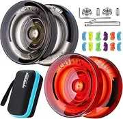 Responsive Yoyos K2 Crystal Black+Red, Unresponsive Professional Yoyo Extra Removal Bearing Tool + 12 Yoyo Strings + 2 Yoyo Bags