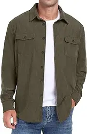 [QIXING] Men's Casual Shirt Jacket Long Sleeve Casual Shirt Men's Jacket Regular Fit Button Down Shirt with Flap Pocket