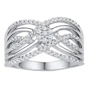 14k White Gold Round Diamond Strand Cluster Band Ring 1/4 Cttw