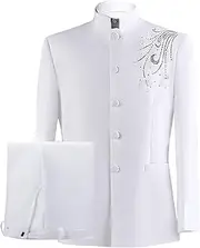 [JEShifangjiusu] Man 2 Pieces Mountain Suit Tie Tie Adjusting Button Jacket Pants Adjusting Uniform Traditional Wedding Dress, White1, XL