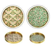 Set of 2 Round Decorative Trays with Glass & Plastic Serving or Display Trays