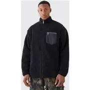 Mens Black Oversized Borg Jacket