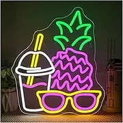 Sign Lamp Pineapple Glasses Neon Signs for Wall Art Decor USB with Dimmable Switch for Shop Restaurant Bedroom Decor 32х38cm