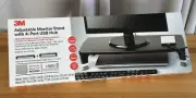3M Adjustable Monitor Stand w/ 4-Port USB Hub, 21.6 in x 9.4 in, Black NEW