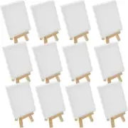 12pk 4" x 6" Stretched Canvas, 8" Natural Wood Display Easel Kit, Artist Stand