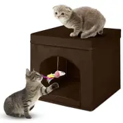 Powering Collapsible Cat House for Indoor Cats - Foldable Cat Cube with Top C...