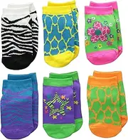Jefferies Socks Big Girls' Zebra and Giraffe Neon Low Cut Socks (6 Pair Pack)