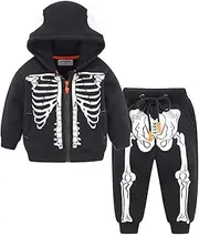 [Mud Kingdom] Glow in the Dark Skeleton Boys Jogger Sets Fleece Lined