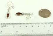 Sterling Silver Marquise Shape Cabochon Cognac Colour Baltic Amber Drop Earrings