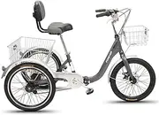DEFGHIJ Adult Folding Tricycles 3 Wheel Adult Trikes Cruiser Bike 7 Speed for Recreation Shopping Exercise Men's Women's Bike with Large Basket(Grey)