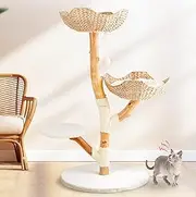 Real Wood Modern Cat Tree Tower for Indoor Cats Large Adult, Heavy Duty Wooden Condo, Kitty Climbing Tower with Scratching Post and Bed, Unique Boho Aesthetic Luxury Pet Furniture by Leo & Lexi