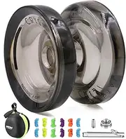 [MAGICYOYO] K2-Plus Yoyos for Kids & Beginners, Professional Responsive Yoyo with Extra Unresponsive Yoyo Bearing+ Remover+ Bag+ 12 Yo Yos Strings, Dual Functions Yo-yo, Black