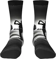 [pvinnk] Black And White Golfs Print Adult Long Thick Socks Unisex Crew Socks For Men Womenfor Workouts Sports Socks