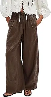 [SAFRISIOR] Womens Hudson Canyon Pants Side Striped Sweatpants Drawstring Waist High Rise Pant Trousers with Pockets, Solid Chocolate, Large
