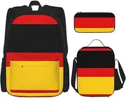[JBYJBX] German Flag Print School Backpack Adjustable Shoulder Straps,Lunch Bag Pencil Case 3-In-1 Set Bag