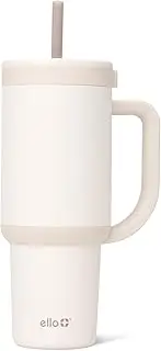 [Ello] Oasis 30 oz Tumbler with Handle & Retracting Straw | Reusable Insulated Stainless Steel Cup 100% Leakproof, Gifts for Teens Women Men | Keeps Cold for 20 Hours, Cup Holder Friendly, Cream Tonal