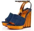 Christian Louboutin Mira Colunata 120 Denim Platform Wedge Sandal Heel Pump 37