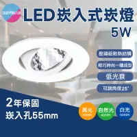 在飛比找蝦皮商城精選優惠-5W LED 全電壓 LED崁燈 櫥櫃崁燈 白殼 開孔55m