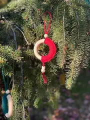 Macrame Christmas Ornaments Hanging Woven Decor For Christmas Tree - Red Ring