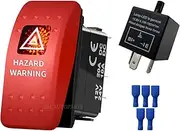 Red Led Hazard Warning Rocker Switch with 3 PIN Adjustable Flasher Relay LED Flasher Blinker for Car Truck Pickup UTV RZR Console