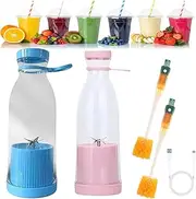 Appreciarel Blender, Portable Blenders, Appreciarel Portable Blender, 2-in-1 blender and bottle, 420ml Smoothie Blenders, With Stainless Steel Blades for Shakes and Smoothies (Blue+Pink)